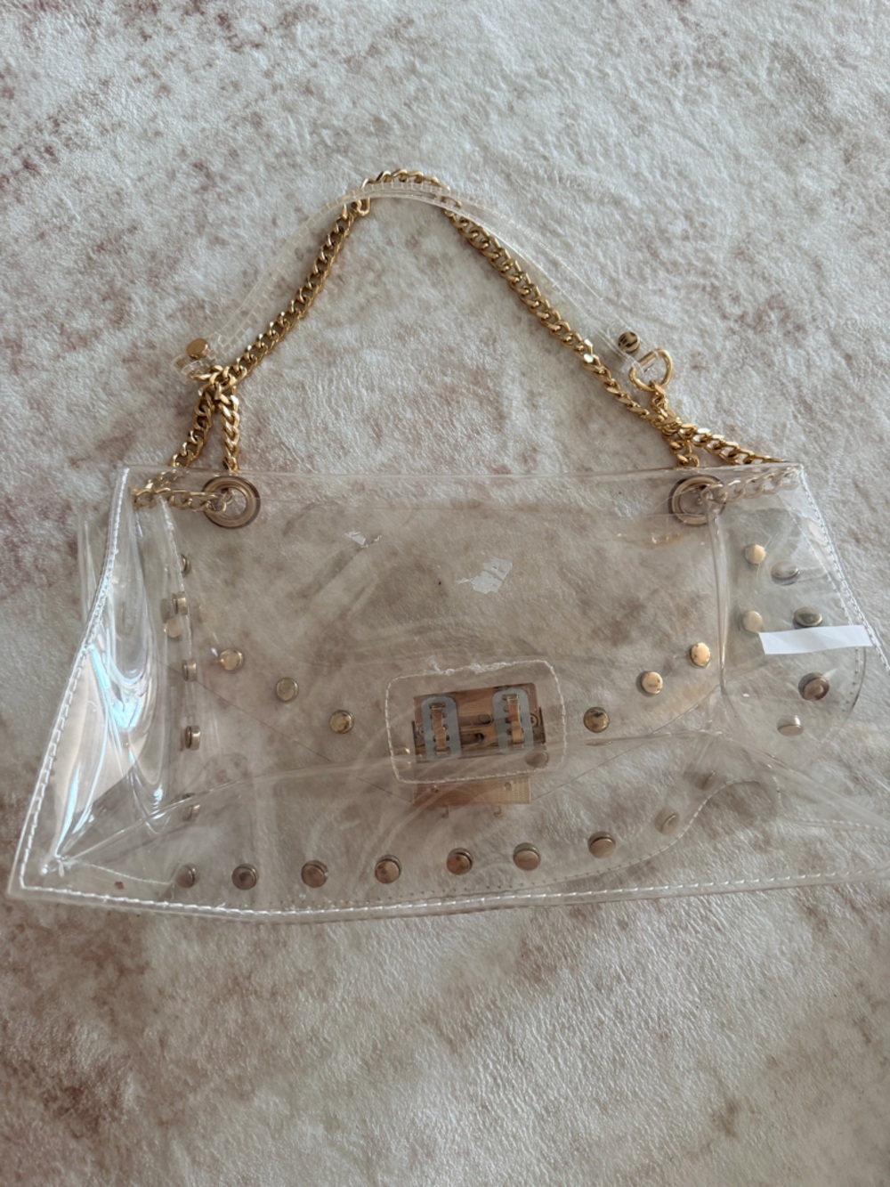 Clear PVC Crossbody Bag with Gold Chain & Studs